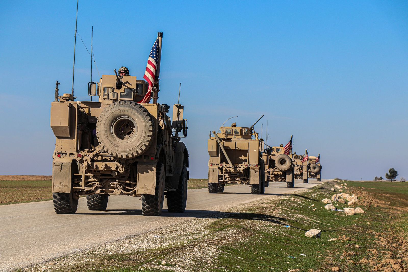 Military convoy on a desert field operation
