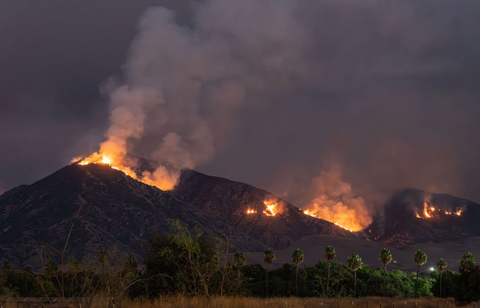Active wildfire in California mountains