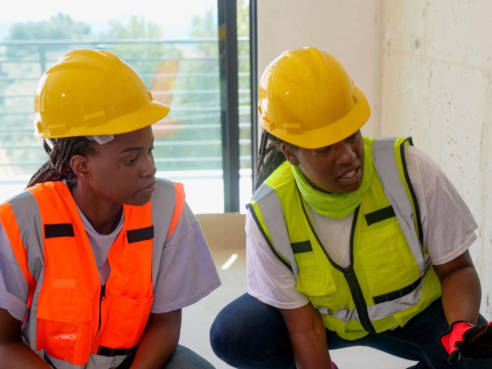 Construction crew reviewing jobsite plans