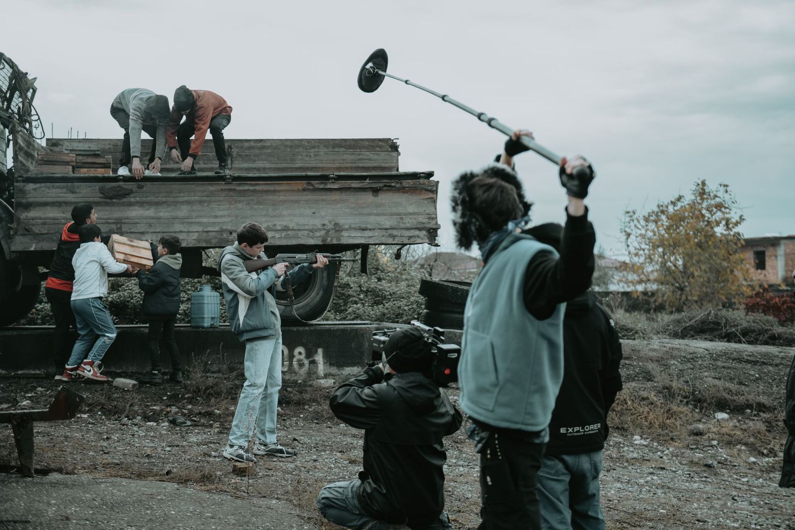 Film crew filming on location