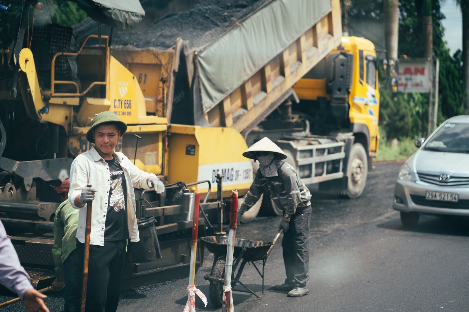 Highway road construction crew