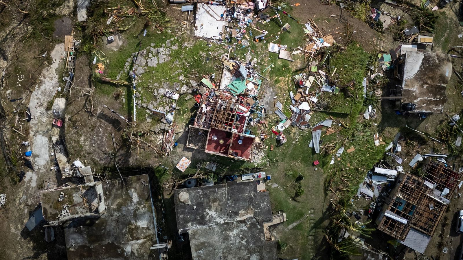Aerial view of hurricane damage debris