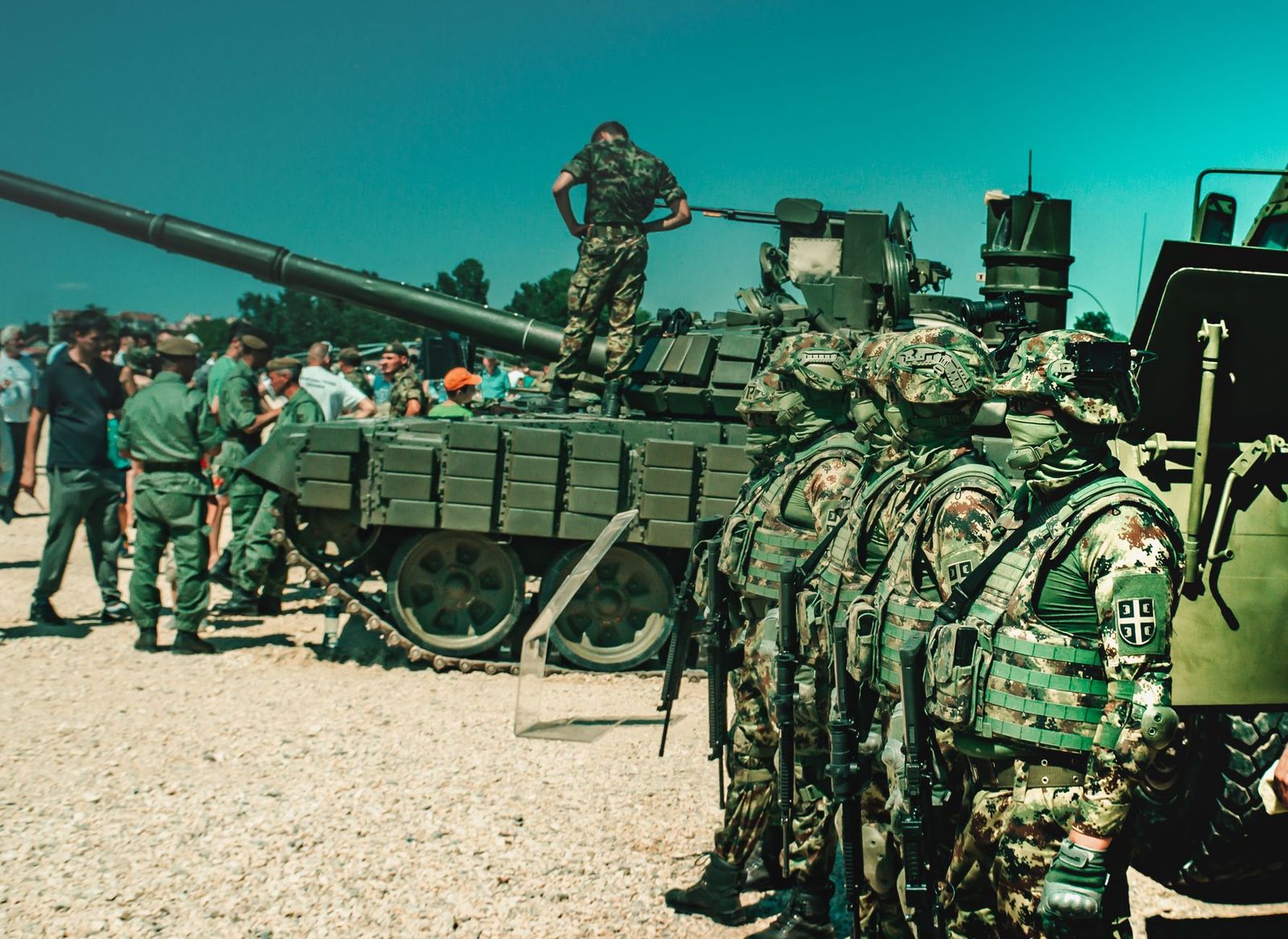 Military field training exercise with vehicles