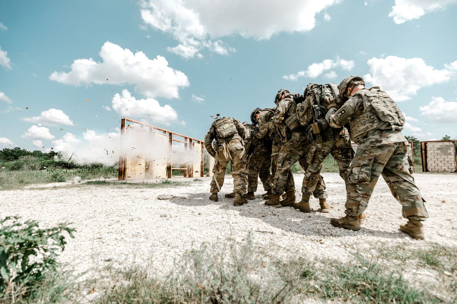 Soldiers moving in formation during a field exercise