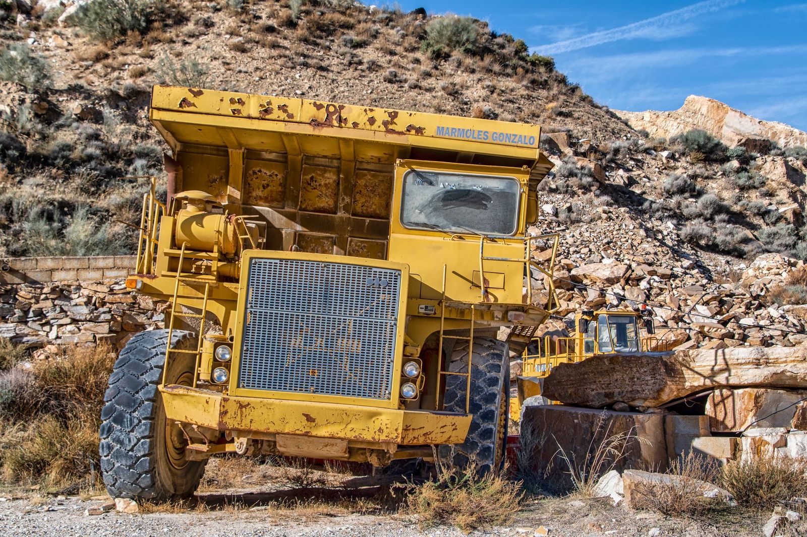 Mining haul truck at a desert open-pit mine