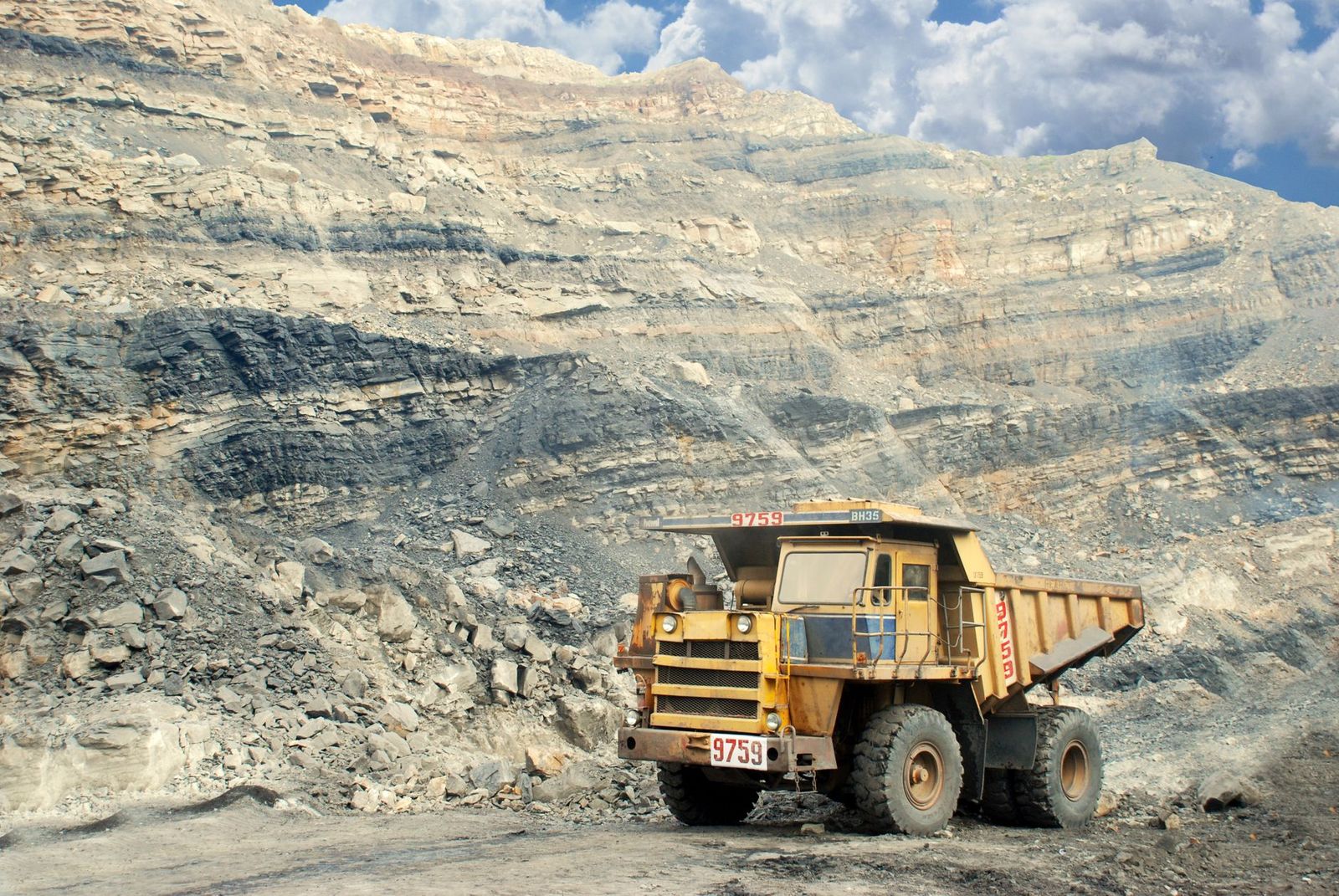 Mining haul truck at an open pit mine