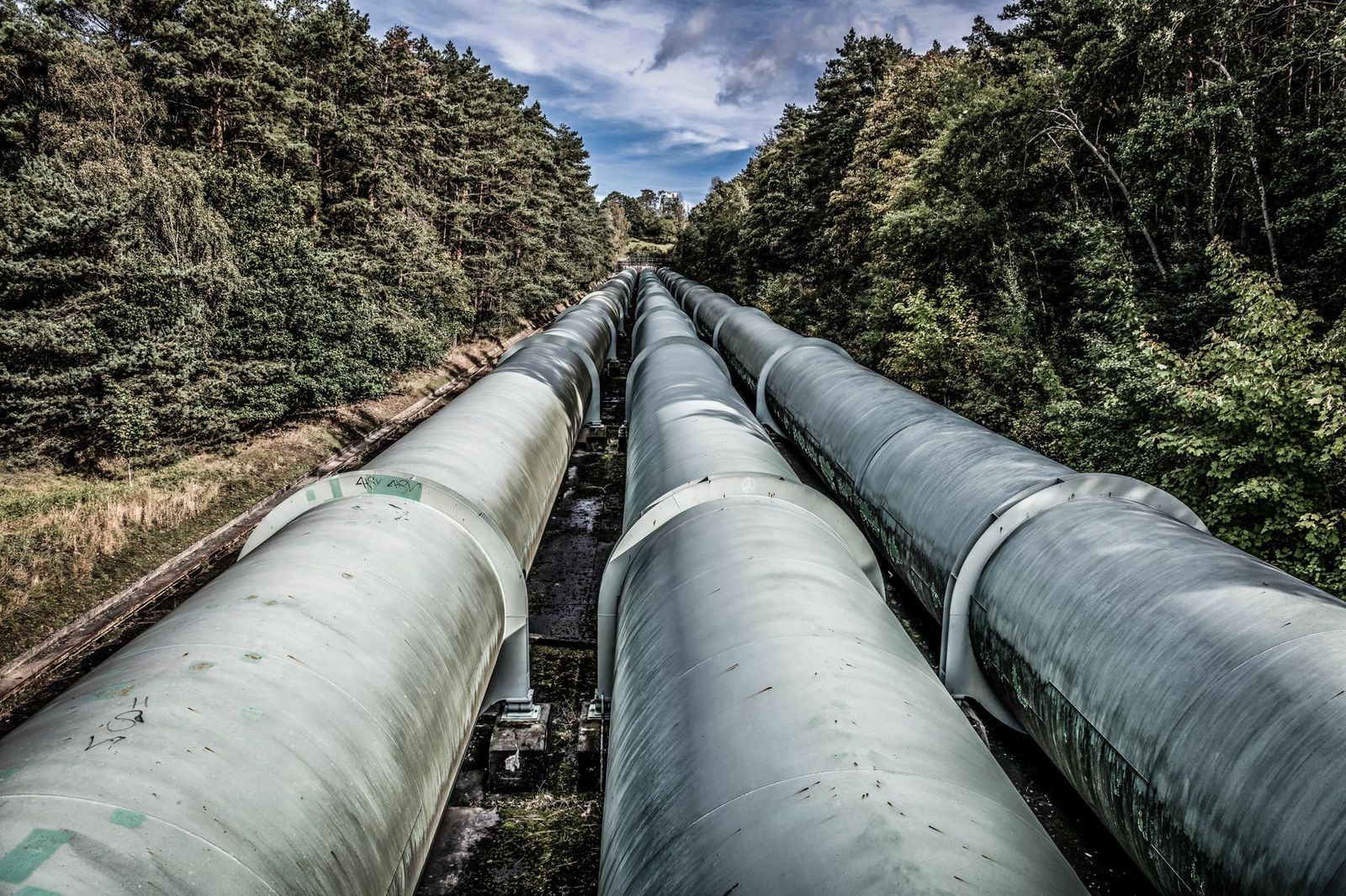 Pipe stacked at an oilfield frac site pipe yard