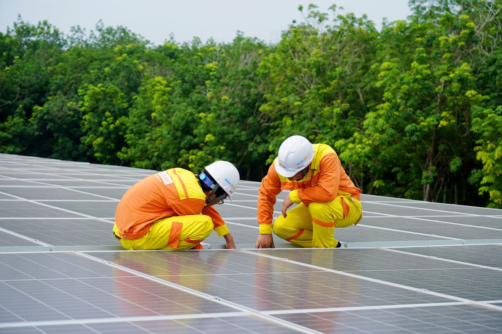Solar panel installation crew at work
